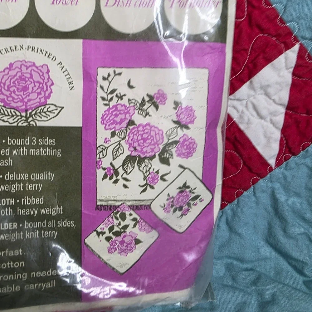 Excello Hostess Gift Set Terrycloth Floral Apron Towel Dish Cloth Pot Holder NOS